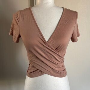 Chic V-Neck Wrap Crop Top in Dusty Rose